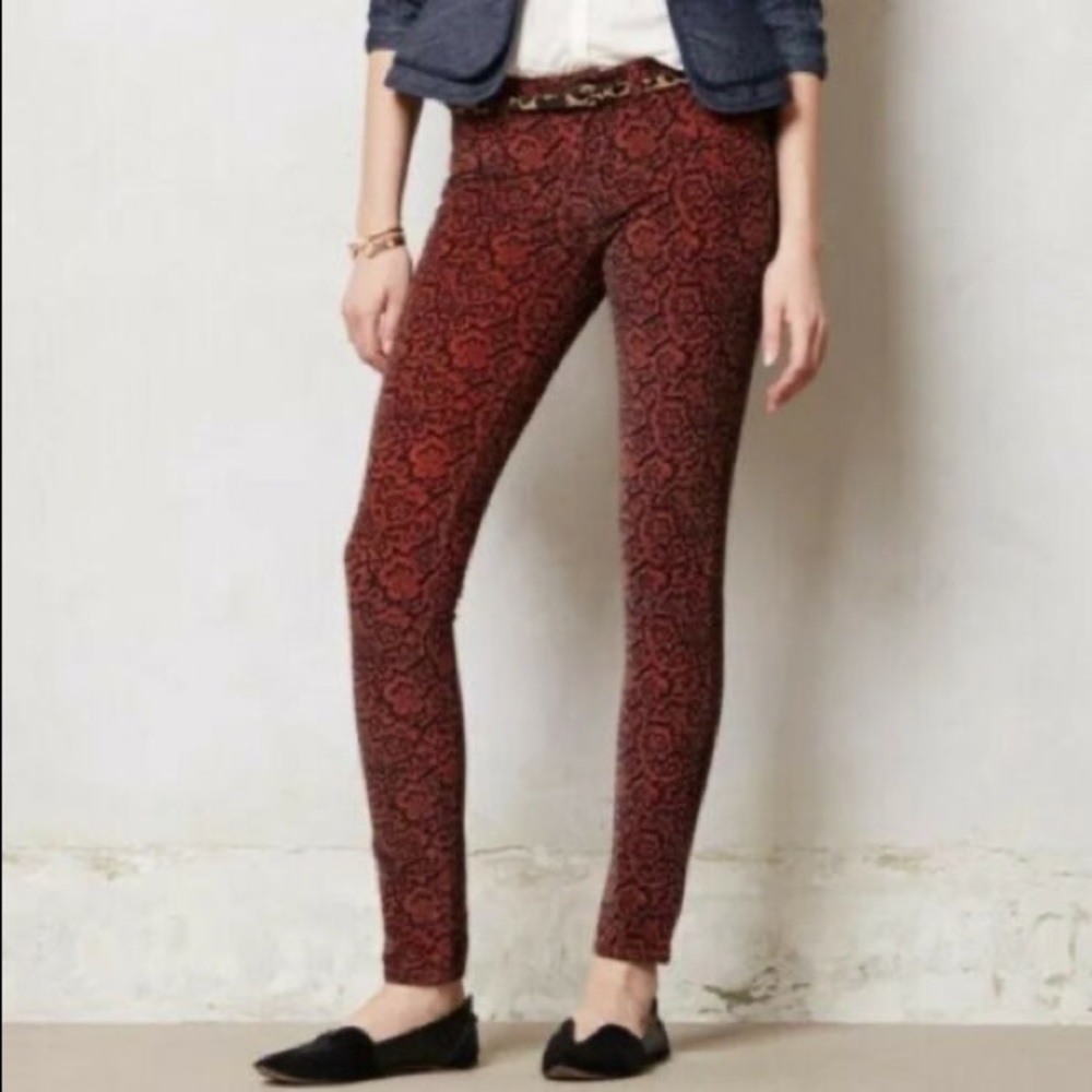 PILCRO AND THE LETTERPRESS Navy Orange Serif Corduroy Pants Paisley